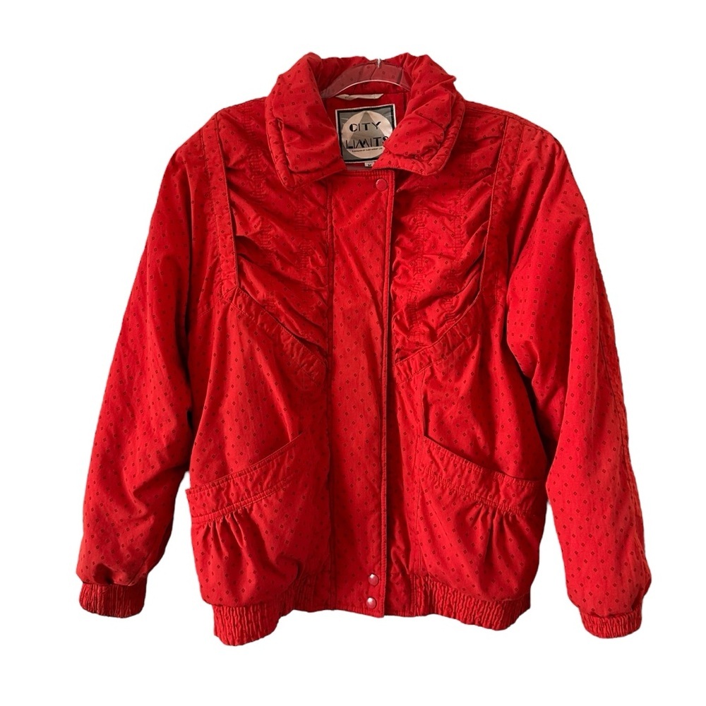 Vintage Fleet Street City Limits red puffer jacket tonal polka dots